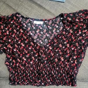 Aeropostale Cropped Black Flowered Top.  Medium